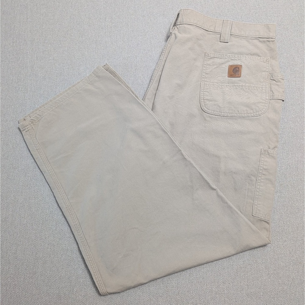 Carhartt Pants Men's Tan 48x32 Carpenter Workwear Cotton Utility Straight Leg